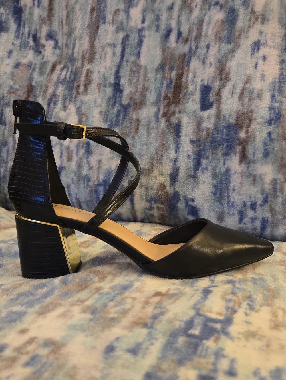 Luca Ferri Women's Black Ankle-Strap Block Heel Pumps Size 5